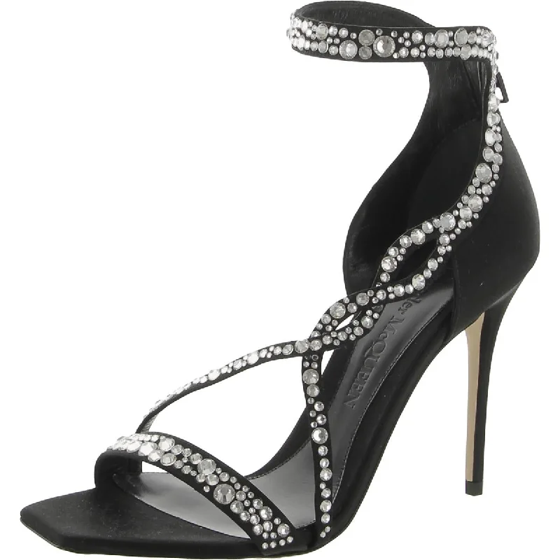 Women's brocade stiletto heel pumps with a vintage feelWomens Satin Embellished Ankle Strap