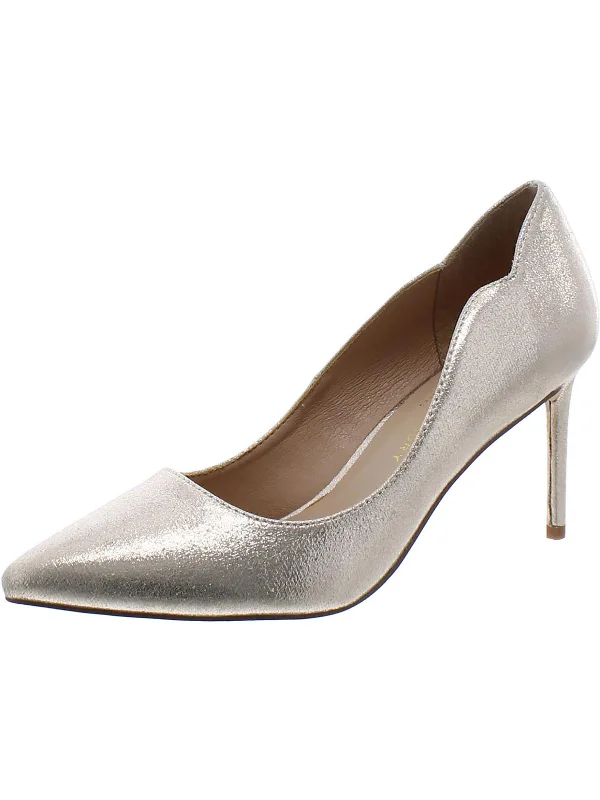 Women's metallic leather stiletto heel pumps with a reflective surfaceRya Womens Padded Insole Slip-On Pumps