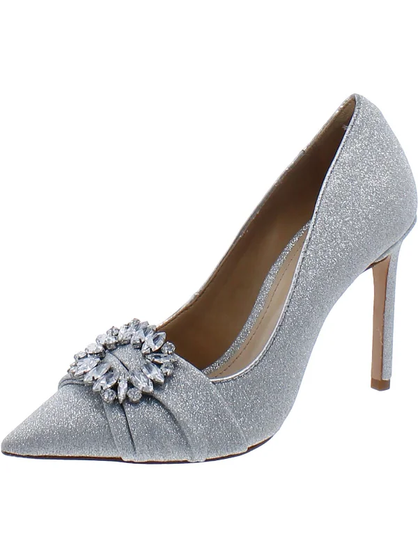 Women's platform stiletto heel pumps with a chunky soleWomens Faux Leather Rhinestone Pumps