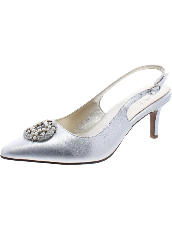 Women's patent leather stiletto heel pumps with a high - shine finishEmily Womens Leather Rhinestone Slingback Heels