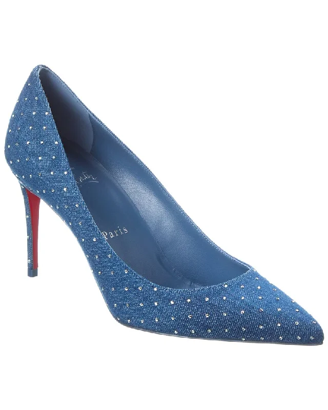 Women's mesh - paneled stiletto heel pumps for breathabilityChristian Louboutin Kate Plum Strass 85 Denim Pump