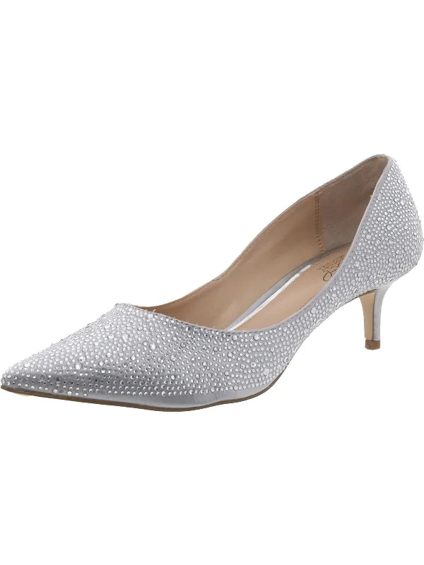 Women's velvet - covered stiletto heel pumps for a luxurious lookWomens Embellished Pointed Toe Kitten Heels