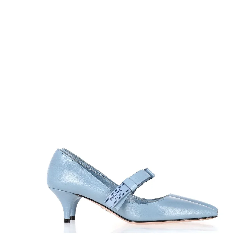 Women's water - resistant stiletto heel pumps for unexpected situationsPrada Pointed Toe Pumps in Blue Leather