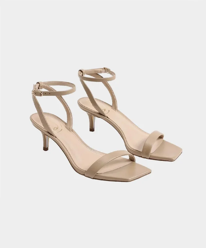 Women's metallic leather stiletto heel pumps with a reflective surfaceWomen's Rayelle Kitten Heel In Beige Blush