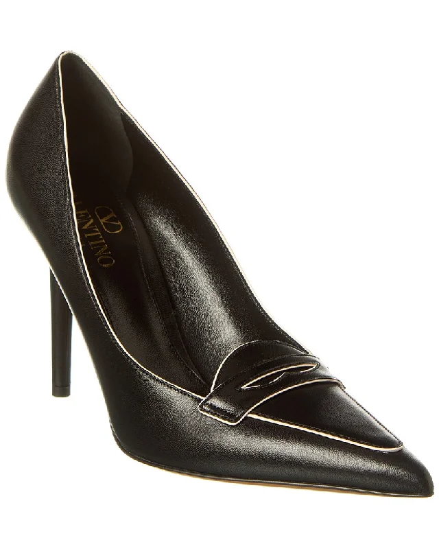 Women's ankle - strap stiletto heel pumps with a cut - out detailValentino Capretto 100 Bicolor Leather Loafer Pump