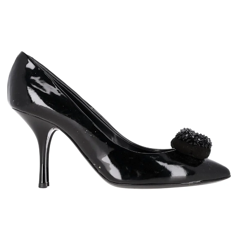 Women's genuine leather stiletto heel pumps with a soft finishGiuseppe Zanotti Crystal Embellished Pumps in Black Patent Leather