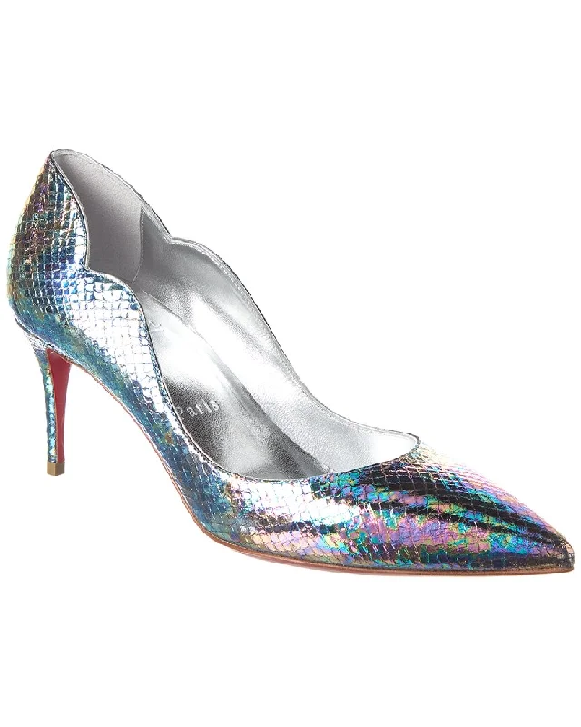 Women's ruffled stiletto heel pumps for a romantic styleChristian Louboutin Hot Chick 70 Snake-Embossed Leather Pump