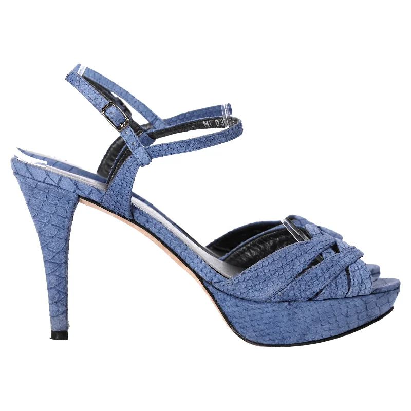 Women's microfiber stiletto heel pumps with moisture - wicking propertiesStuart Weitzman Crocodile-Embossed Platform Sandal Heels in Blue Leather