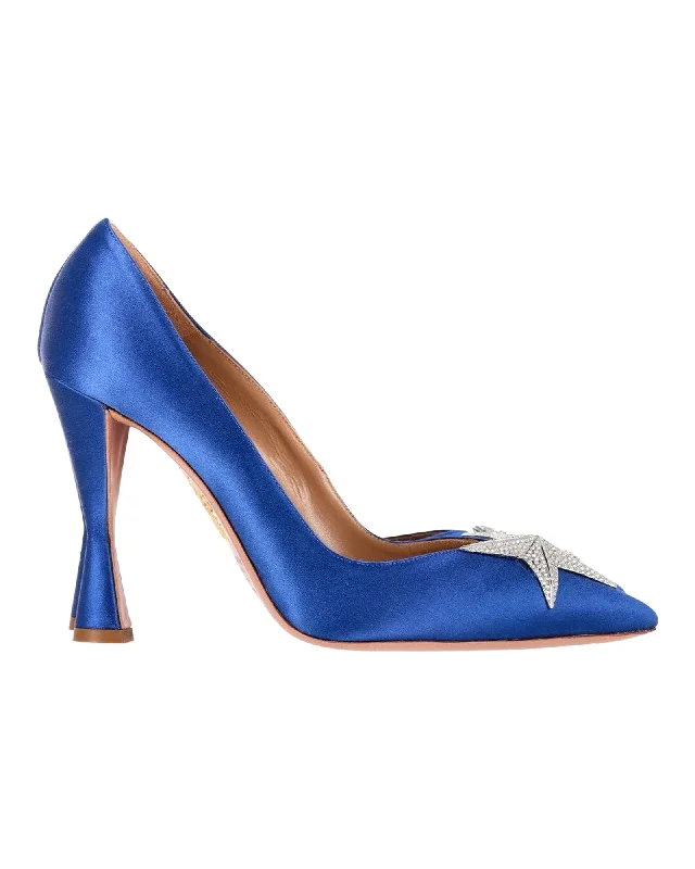 Women's mesh - paneled stiletto heel pumps for breathabilityAquazzura Proust 105 Pumps in Cobalt Blue Satin