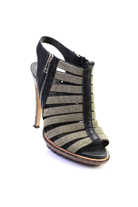 Women's bronze stiletto heel pumps for a warm and metallic lookBelstaff Womens Canvas Leather Zip Up Cage Platform High Heels Green