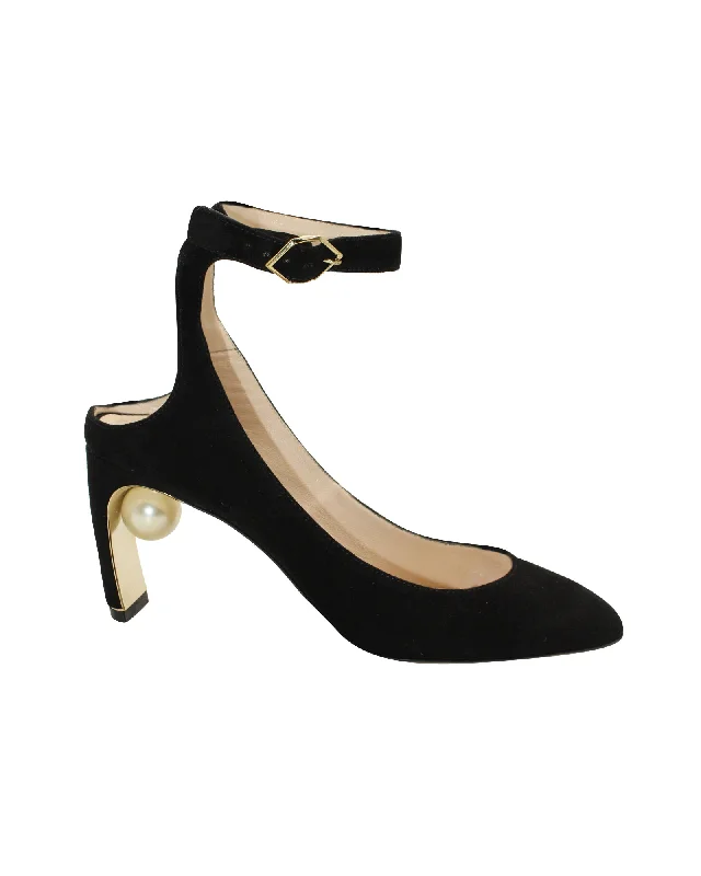 Women's office - appropriate stiletto heel pumps with a low - heel optionNicholas Kirkwood Lola Pearl Pumps in Black Suede