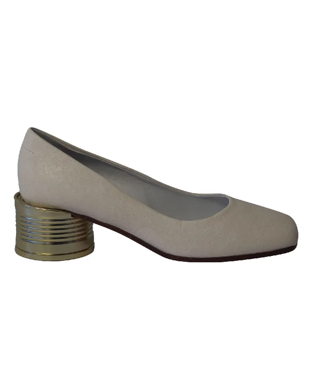 Women's holiday party stiletto heel pumps with a festive touchMaison Margiela Tin Can Heel Pumps in White Leather