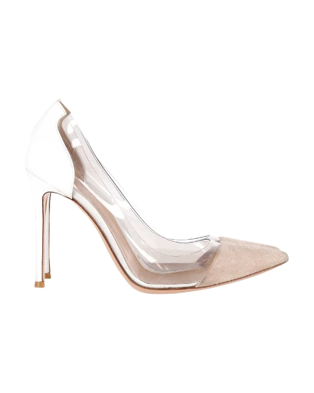 Women's breathable stiletto heel pumps for warm weatherGianvito Rossi Plexi Pointed Toe Pumps in White Leather