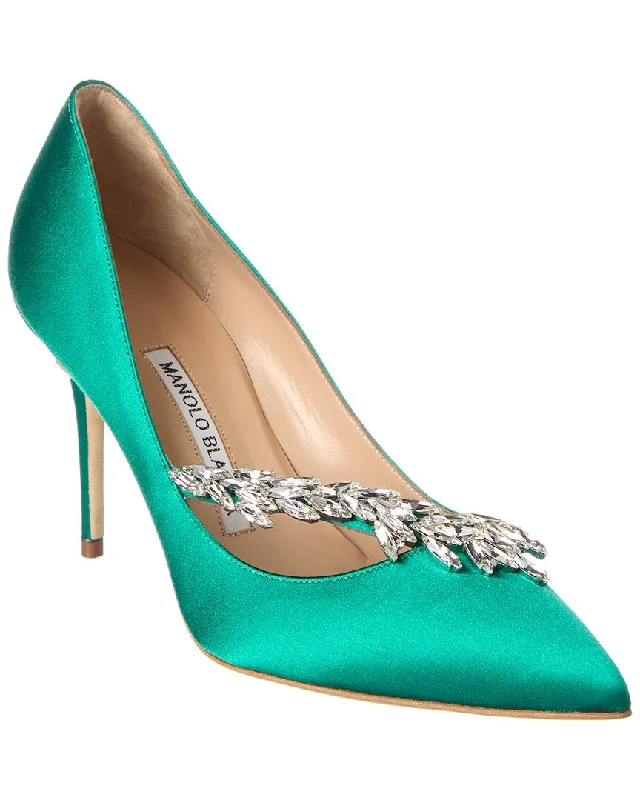 Women's lace - trimmed stiletto heel pumps with a scalloped edgeManolo Blahnik Nadira 90 Satin Pump