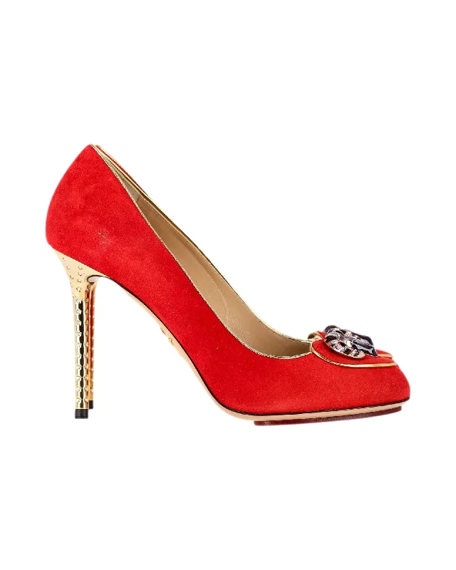 Women's wide - width stiletto heel pumps for a comfortable fitCharlotte Olympia Aries Cosima Pumps in Red Suede