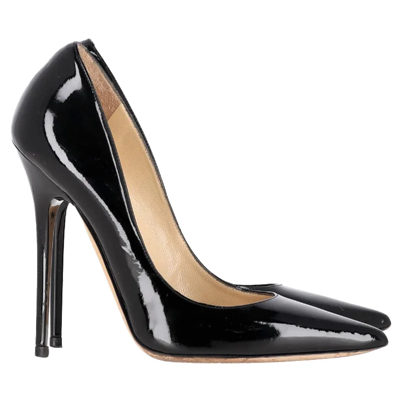 Women's pointed - toe slingback stiletto heel pumps in a peep - toe designJimmy Choo Anouk Pointed Pumps in Black Patent Calfskin Leather