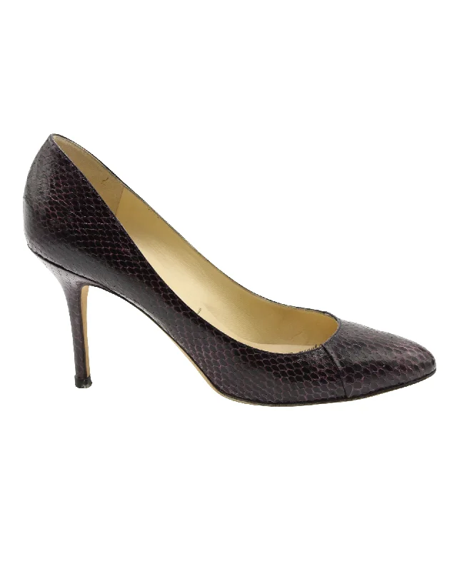 Women's non - slip stiletto heel pumps for safety on slippery floorsJimmy Choo Snakeskin Pumps in Purple Leather