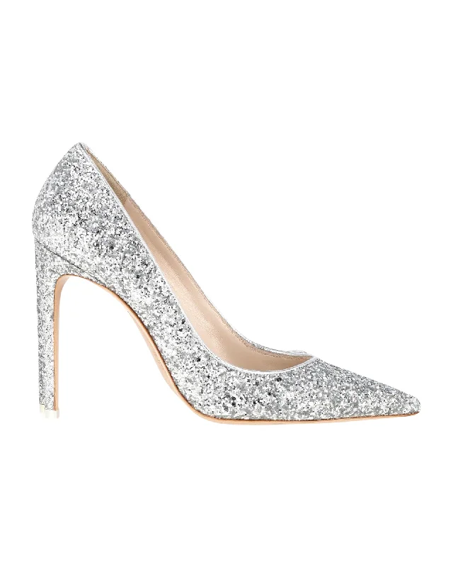 Women's strappy open - toe stiletto heel pumps with rhinestonesSophia Webster Rio Pumps in Silver Glittered Leather