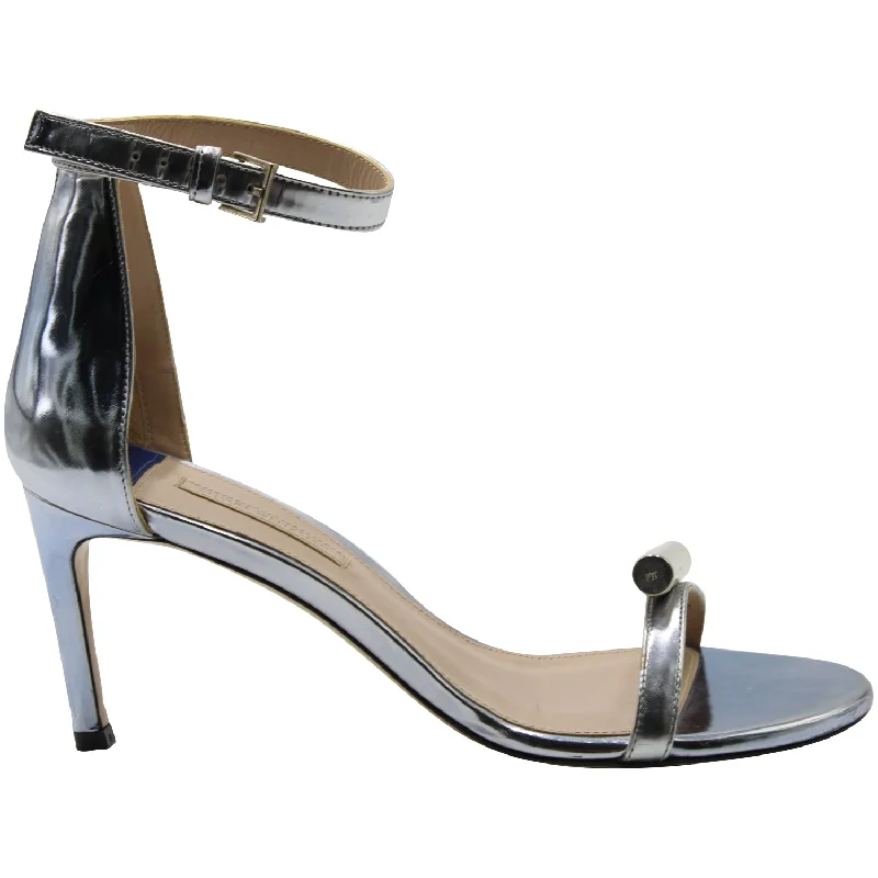 Women's arch - support stiletto heel pumps for better comfortStuart Weitzman Ankle Strap Open Toe High Heel Sandals in Silver Leather