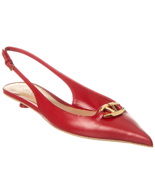 Women's tassel - adorned stiletto heel pumps for a bohemian touchValentino VLogo Signature Leather Slingback Pump