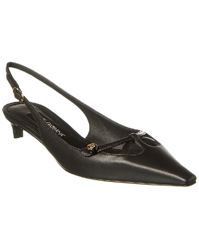 Women's genuine leather stiletto heel pumps with a soft finishDolce & Gabbana DG Logo Leather Slingback Pump