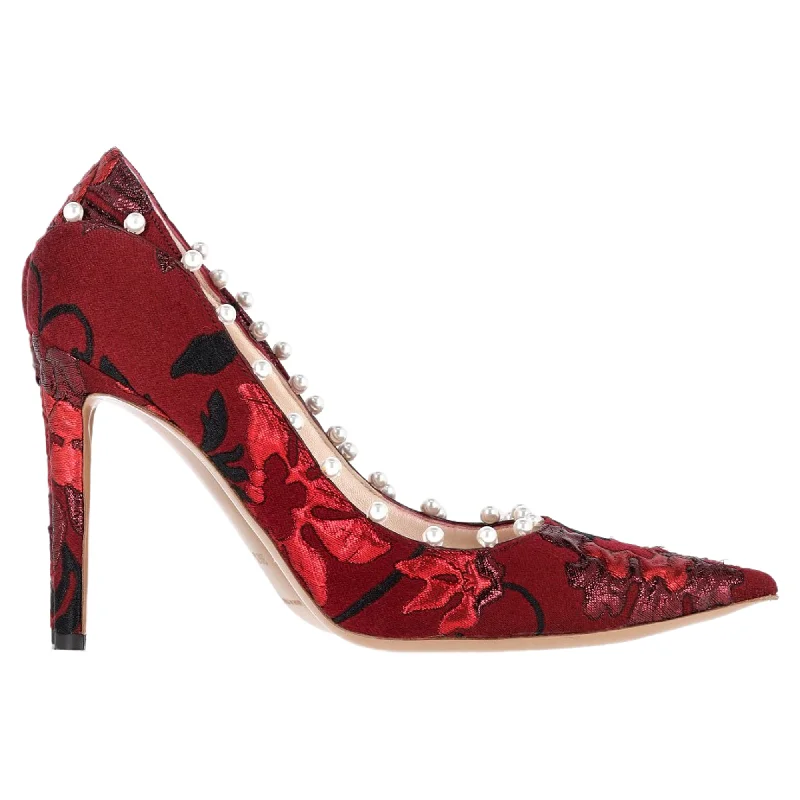 Women's studded stiletto heel pumps for an edgy lookAquazzura Pearl Embellished Pumps in Red Cotton