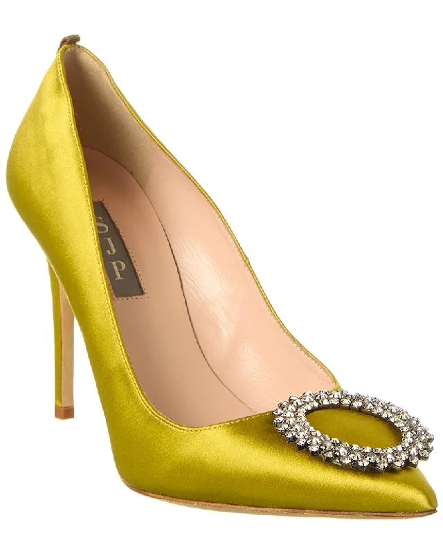 Women's cocktail party stiletto heel pumps with a unique patternSJP by Sarah Jessica Parker Sly 100 Satin Pump