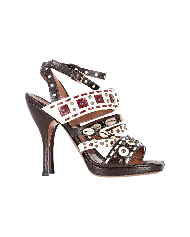 Women's padded - insole stiletto heel pumps for added comfortAlaïa Embellished Woven Sandals in Brown Leather