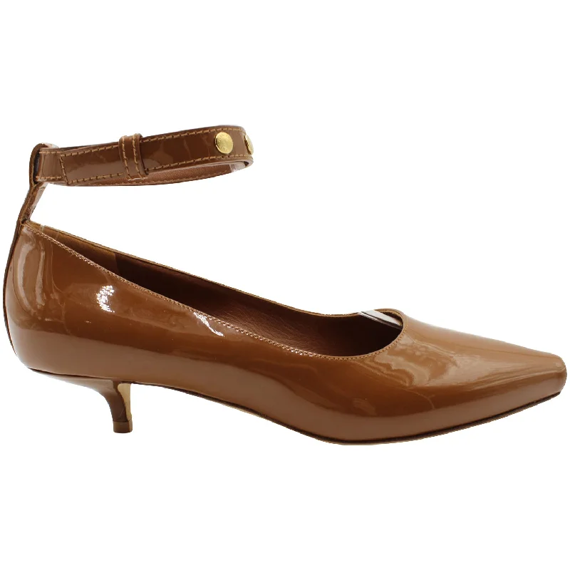 Women's stretchy stiletto heel pumps for easy on and offBurberry Dill Kitten Heel Ankle Cuff Pumps in Brown Patent Leather