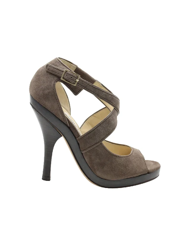 Women's evening gala stiletto heel pumps in a long - lasting colorJimmy Choo Criscross Sandals in Grey Suede