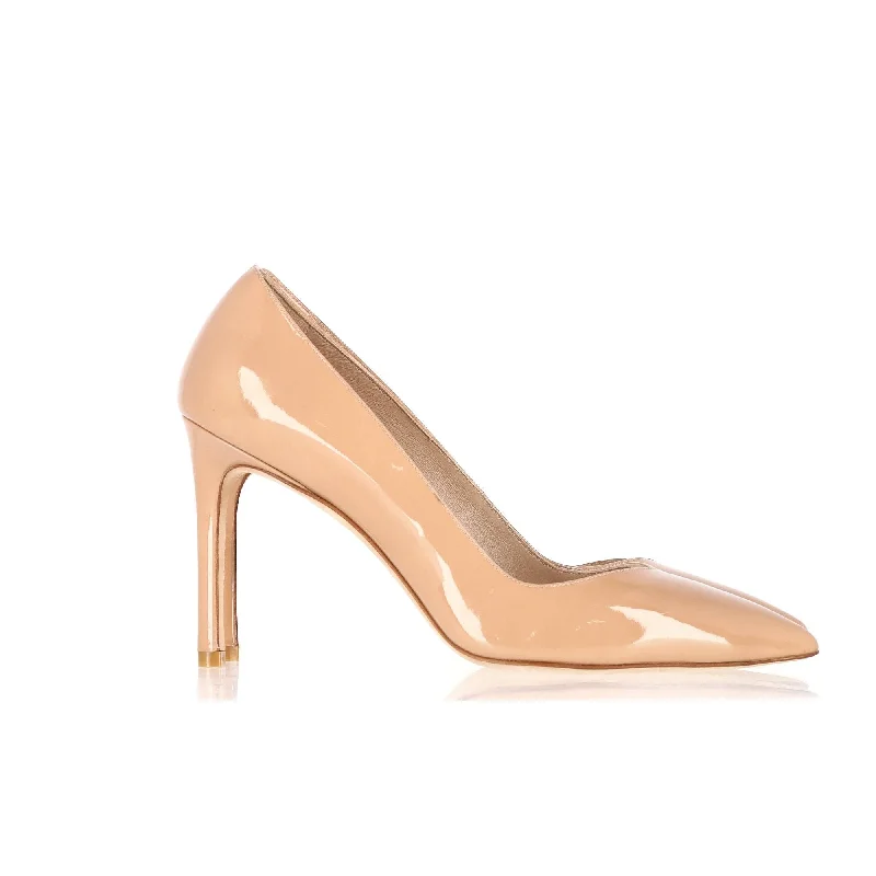 Women's red - carpet stiletto heel pumps for a glamorous eventStuart Weitzman Pointed Pump Heels in Beige Patent Leather