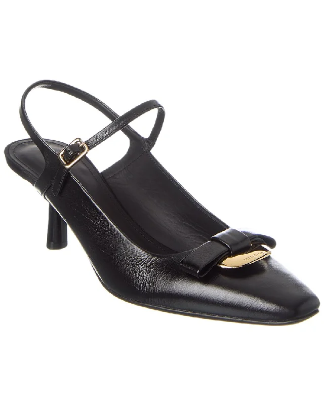 Women's mule - style stiletto heel pumps with a bow accentFerragamo Ophelia Leather Slingback Pump