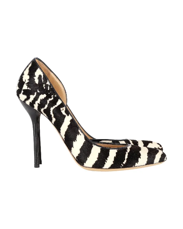 Women's royal blue stiletto heel pumps for a formal eventGucci Zebra Pointed D'Orsay Pumps in Animal Print Pony Hair