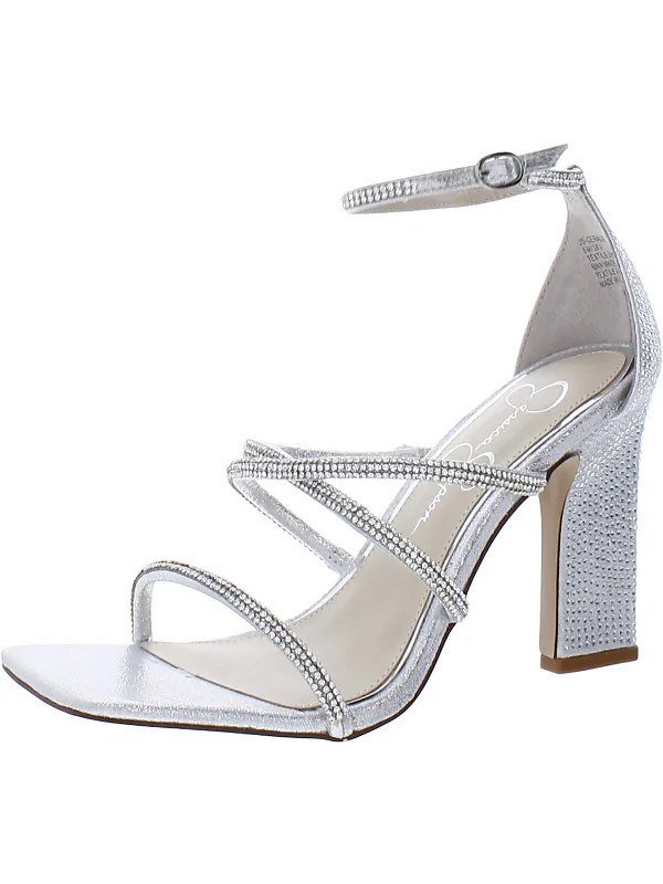 Women's platform stiletto heel pumps with a chunky soleWomens Rhinestone Strappy Pumps