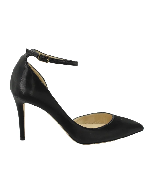 Women's wedding stiletto heel pumps with a pearl - encrusted strapJimmy Choo Lucy 85 Pumps in Black Leather