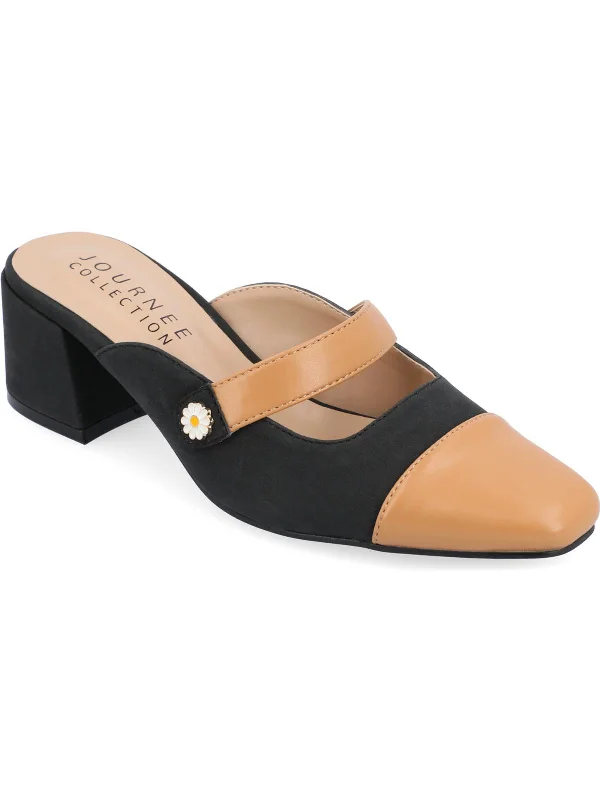 Women's mule - style stiletto heel pumps with a bow accentDALLA Womens Comfort Insole Faux Leather Block Heels