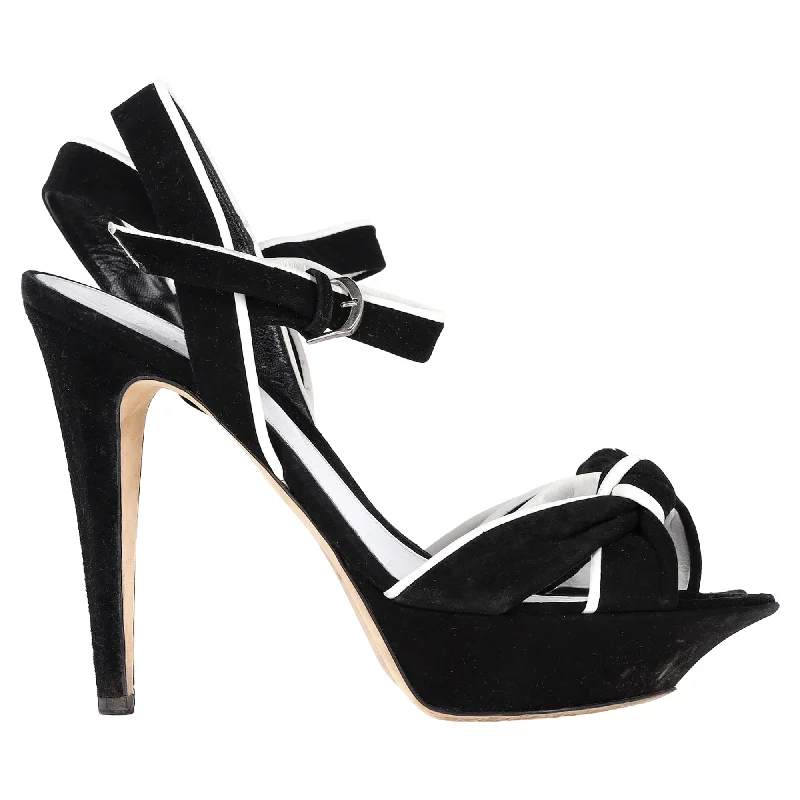 Women's holiday party stiletto heel pumps with a festive touchSergio Rossi Bow Detail  Platform Sandal Heels in Black Suede