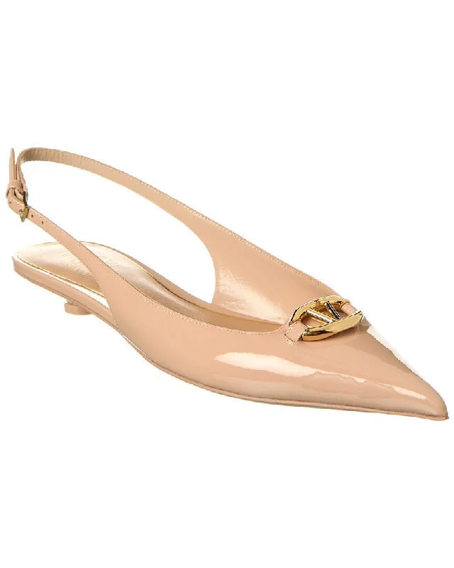 Women's mule - style stiletto heel pumps with a bow accentValentino VLogo Patent Slingback Pump