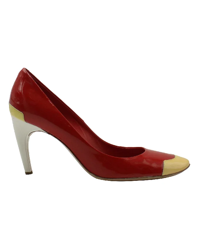 Women's patent leather stiletto heel pumps with a high - shine finishRoger Vivier Colorblock Pumps in Red Patent Leather