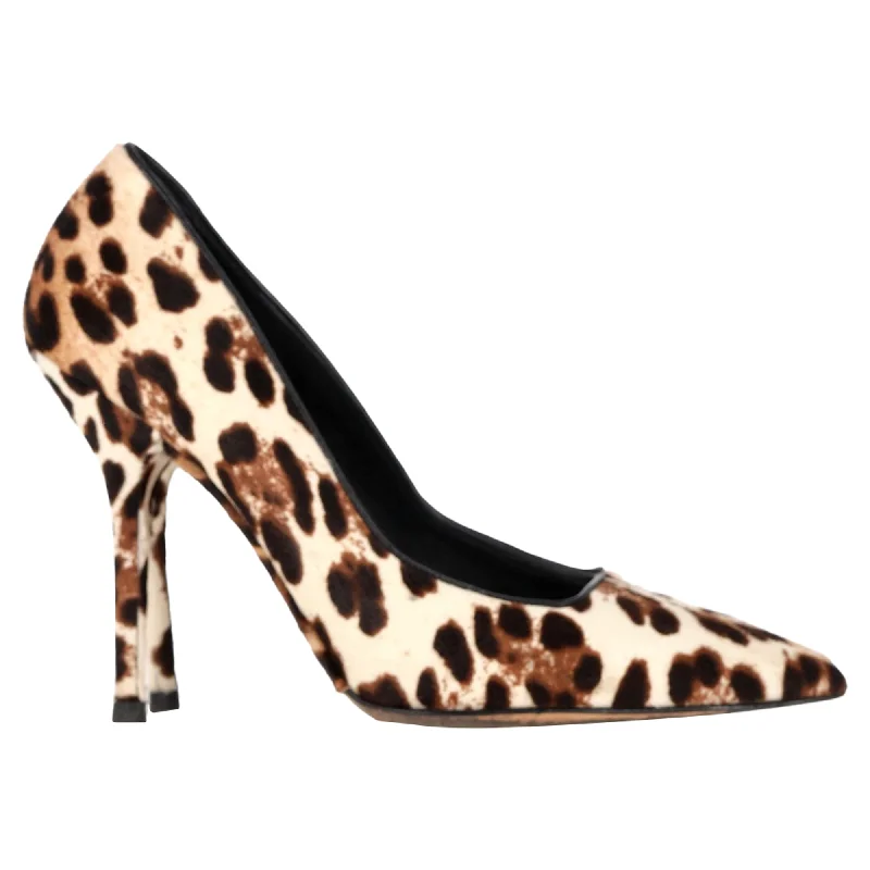 Women's arch - support stiletto heel pumps for better comfortDolce & Gabbana Leopard Print Pointed Toe Pumps in Brown Pony Hair Wool