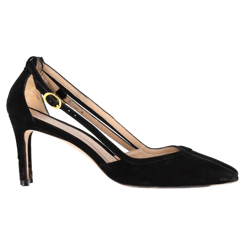 Women's cork - sole stiletto heel pumps for a natural touchStuart Weitzman Anny Cutout Pumps in Black Suede