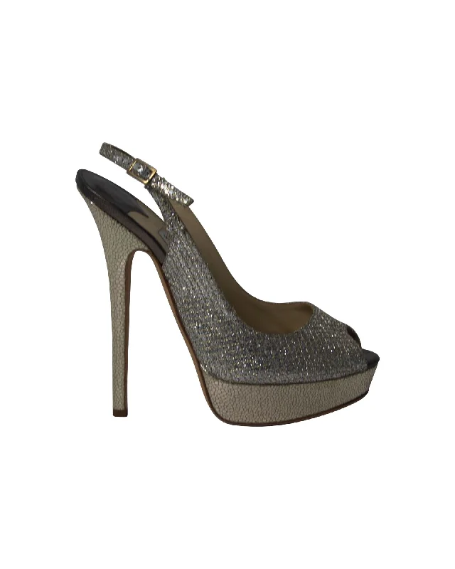 Women's charcoal gray stiletto heel pumps for a neutral yet stylish optionJimmy Choo Vita Glitter Pumps in Champagne Leather