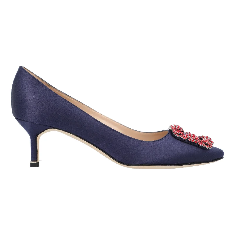 Women's ankle - strap stiletto heel pumps with a cut - out detailManolo Blahnik Hangisi 050 Pump Blue