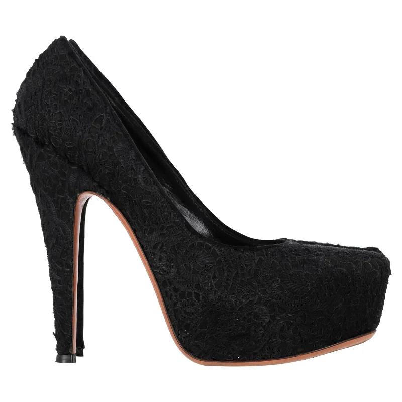 Women's faux suede stiletto heel pumps for a budget - friendly optionAlaïa Azzedine Lace Platform Pumps in Black Cotton