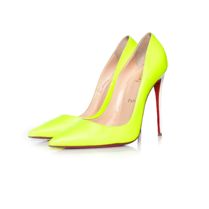 Women's pointed - toe slingback stiletto heel pumps in a peep - toe designNeon yellow pump