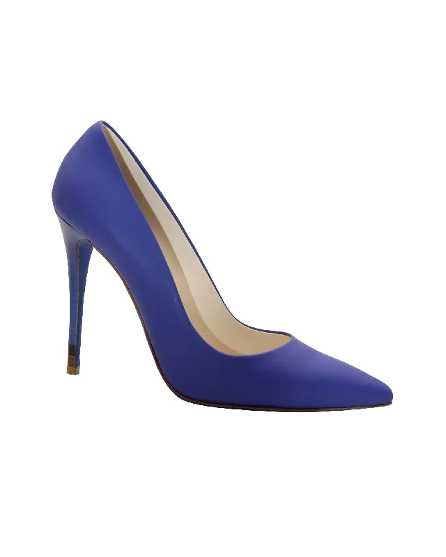 Women's party stiletto heel pumps with a glittery finishFendi Pointed Toe Pumps in Blue Leather