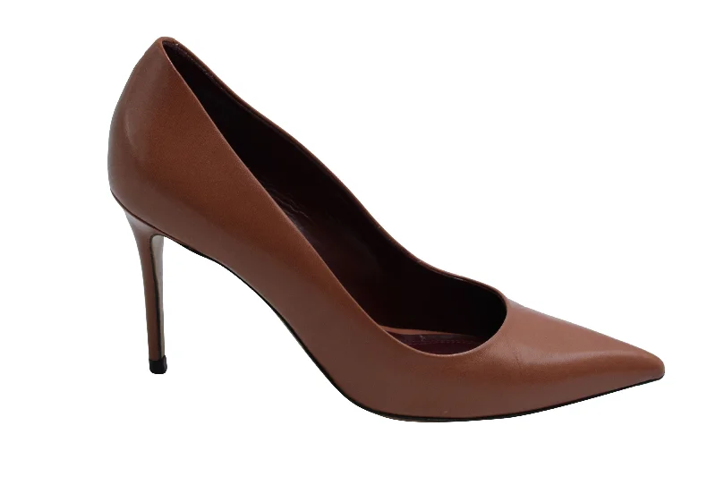 Women's patent leather stiletto heel pumps with a high - shine finishCeline Pointed Toe Pumps in Brown Leather