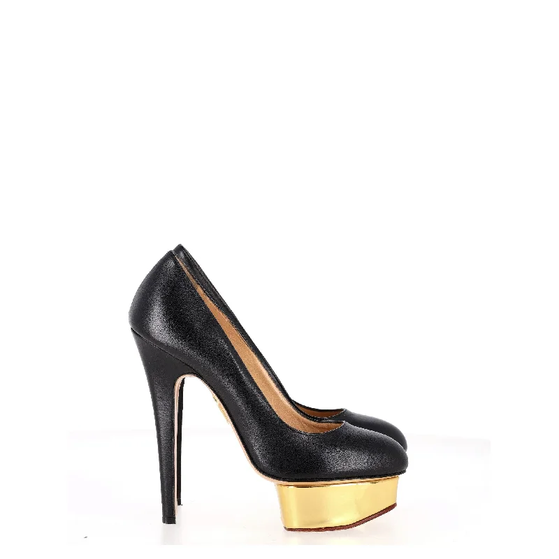 Women's faux suede stiletto heel pumps for a budget - friendly optionCharlotte Olympia Dolly Platform Pumps in Black Leather