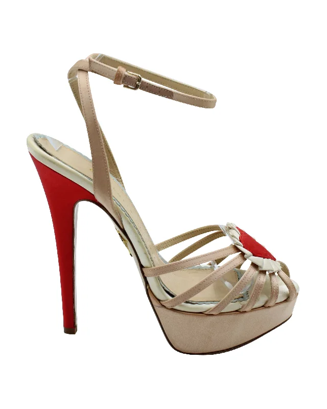 Women's royal blue stiletto heel pumps for a formal eventCharlotte Olympia Forever Heart Platform Sandals in Peach Satin