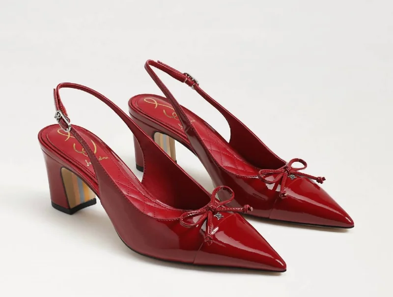 Women's bronze stiletto heel pumps for a warm and metallic lookWillette Slingback Block Heel In Deep Scarlet Red Patent